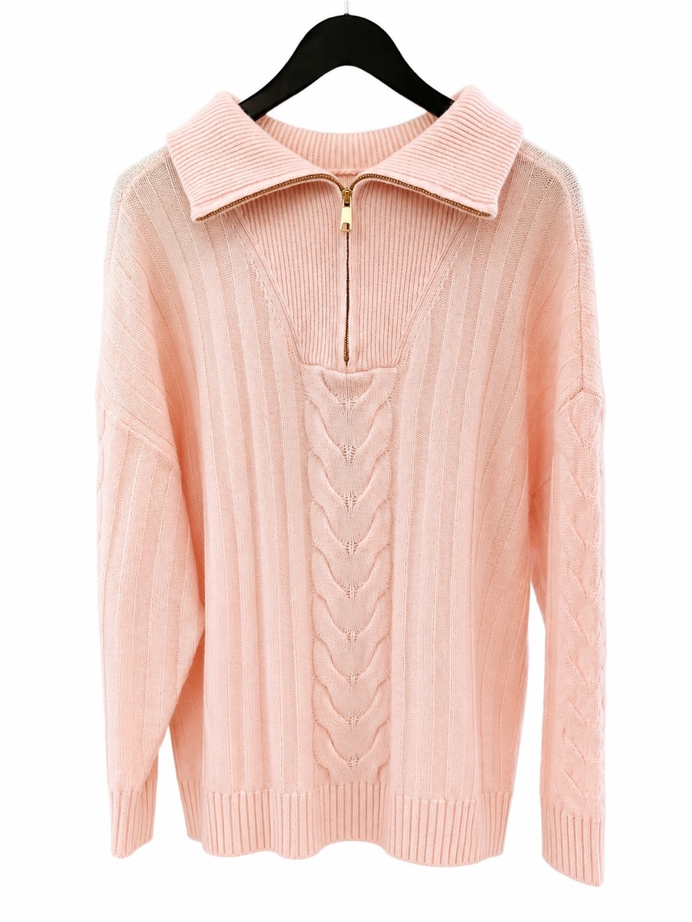 Talbots Pure Cashmere 1/4 Zip Cable Knit Sweater Pink Plus Petite 2XP